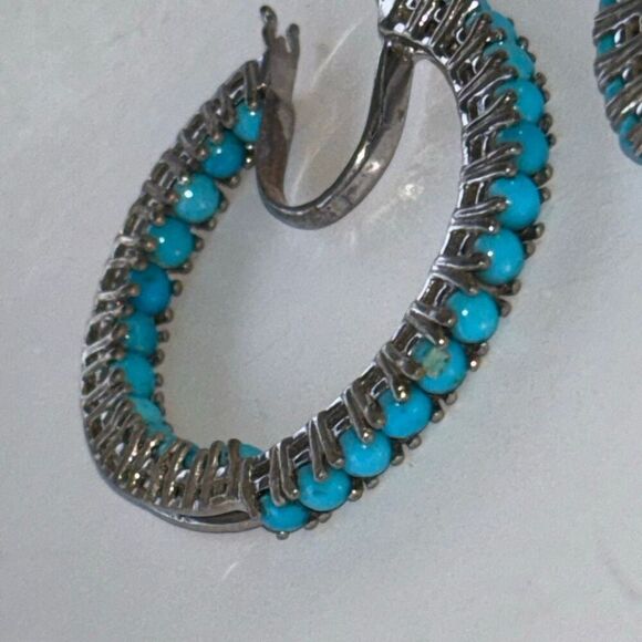 925 sterling silver Inside Out Hoop earrings turquoise infinity cowgirl western - Picture 5 of 8